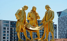 Birmingham's golden statues of Boulton and Watt and Murdoch