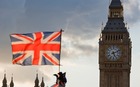Big Ben and British flag London UK 