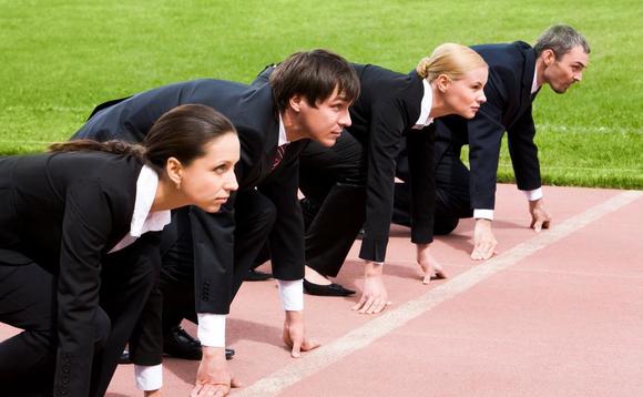 Businesspeople in a competitive race