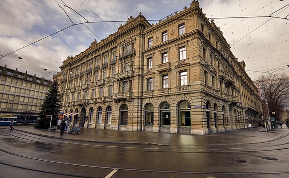 Credit Suisse Headquarters building and UBS building to the left Paradeplatz Bahnhofstrasse Zurich