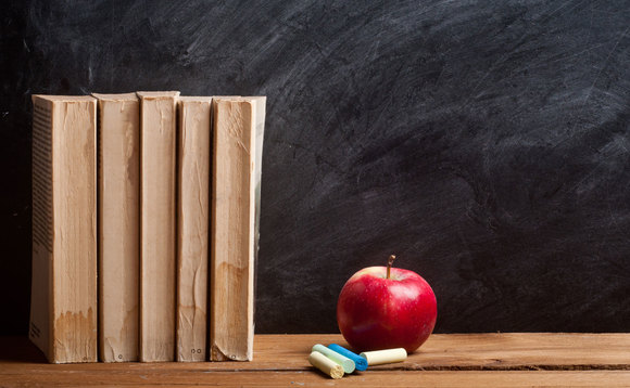 School books chalk and apple