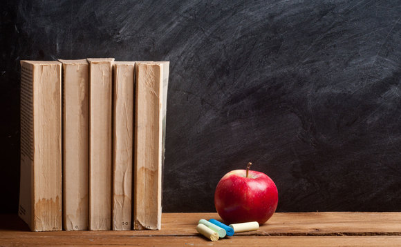School books chalk and apple School books chalk and apple