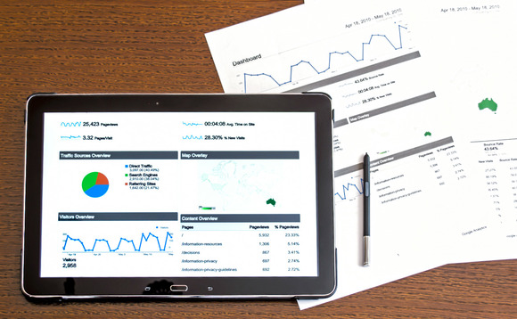 Business analytics software on tablet device