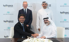 Nicolas Dufourcq and Bruno Le Maire with Khaldoon Khalifa Al Mubarak and Waleed Al Mokarrab Al Muhairi Nicolas Dufourcq and Bruno Le Maire with Khaldoon Khalifa Al Mubarak and Waleed Al Mokarrab Al Muhairi